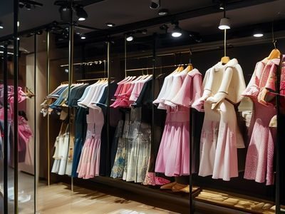 韩国时尚服饰品牌陈列展示，色彩丰富的当季新款整齐挂在首尔精品店衣架上